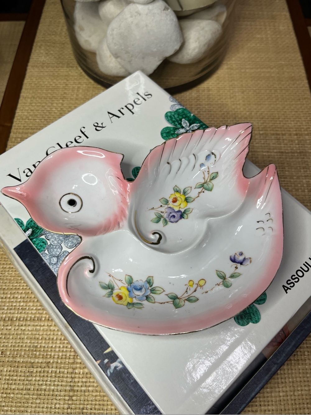 Vintage Pink Floral Bird Trinket‎ Dish Wall Accent - Unbranded